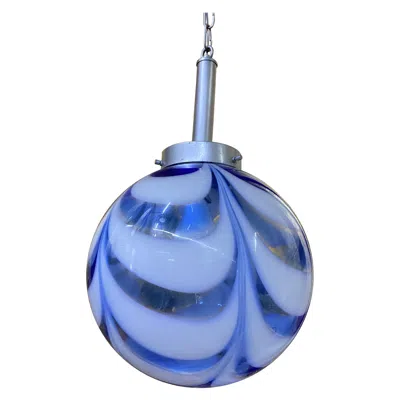 Pre-owned Venini Mid-century Modern Sphere Chandelier In Murano Swirl Glass , Mazzega, Circa 1970 In Blue