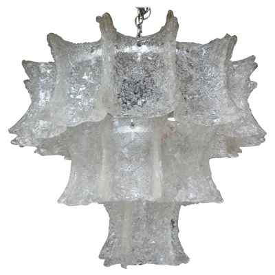 Pre-owned Venini Mid-century Modern  Attributed Murano Chandelier In Transparent