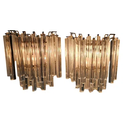 Pre-owned Venini Mid-century Modern  Murano Wall Sconces, Crystal, 1960s-1970s In Brown