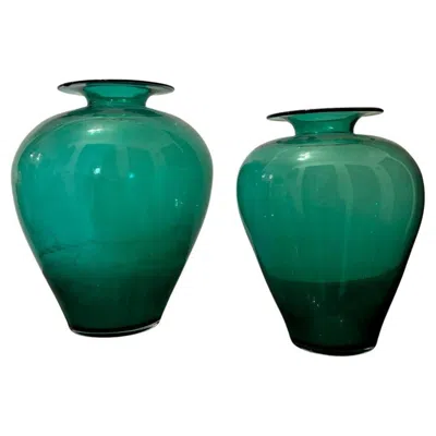 Pre-owned Venini Mid-century Modern  Style Vases, Murano Glass, Emerald Green, 1960s