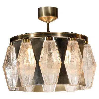 Pre-owned Venini Mid-century Modernist Polyhedral Pendant W/ Geometric Brushed Aluminum In Sand