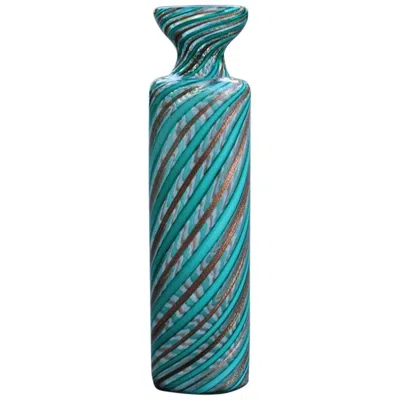 Pre-owned Venini Midcentury Murano Glass Vase Green Gold Trust Inside 1950s  Attributed