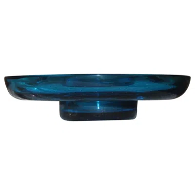 Pre-owned Venini Minimal  Round Blu Bowl Glass Murano 1984 Signed Italian Design In Blue