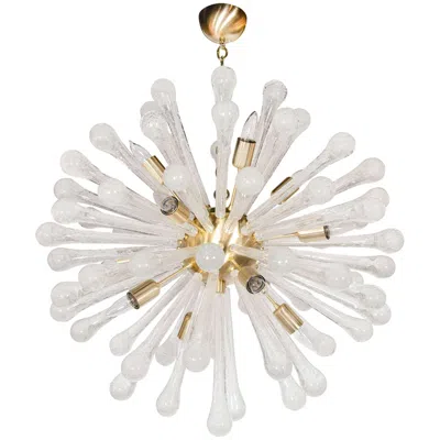 Pre-owned Venini Modernist Hand Blown Murano Glass Sputnik Chandelier With Brass Fittings In Sand