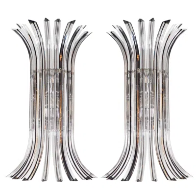 Pre-owned Venini Modernist Hand Blown Murano Translucent And Smoked Glass Camer Sconces In Transparent