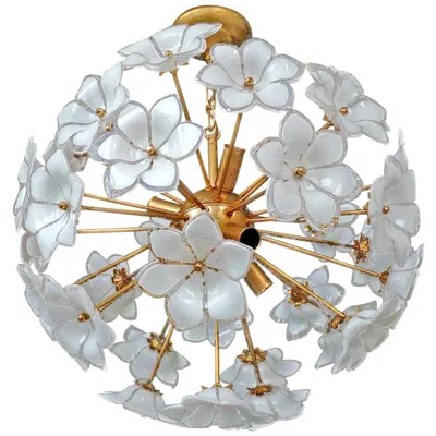 Pre-owned Venini Modernist Italian Murano Flower Bouquet Art Glass Gilt Brass Sputnik Chandelier In Transparent