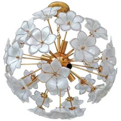 Pre-owned Venini Modernist Italian Murano Flower Bouquet Art Glass Gilt Brass Sputnik Chandelier In Transparent