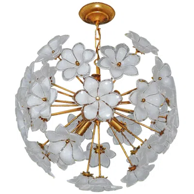 Pre-owned Venini Modernist Italian Murano Flower Bouquet Art Glass Gilt Brass Sputnik Chandelier In Transparent