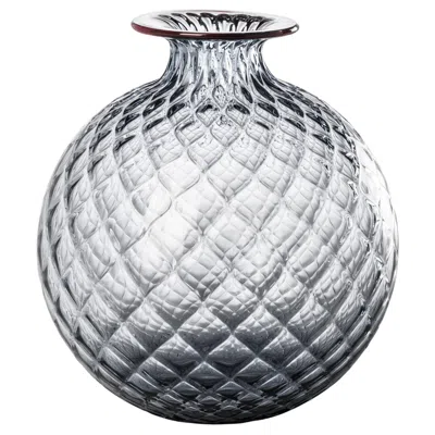 Pre-owned Venini Monofiore Balaton Glass Vase In Grey With Red Thread Rim By