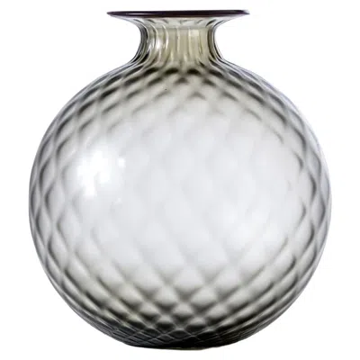 Pre-owned Venini Monofiore Balaton Sabbiato Short Glass Vase In Grey Red Thread By