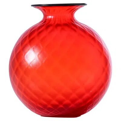 Pre-owned Venini Monofiore Balaton Sabbiato Short Glass Vase In Red By