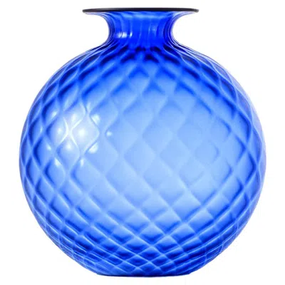 Pre-owned Venini Monofiore Balaton Sabbiato Short Glass Vase In Sapphire Red Thread By