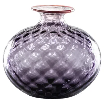 Pre-owned Venini Monofiore Balaton Short Glass Vase In Indigo Red Thread Rim By