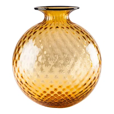 Pre-owned Venini Monofiore Balloton Extra Large Vase In Amber Horizon Thread Murano Glass In Brown