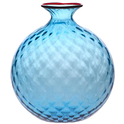 Pre-owned Venini Monofiore Balloton Glass Vase In Aquamarine With Red Thread Rim By