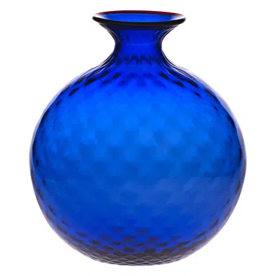 Pre-owned Venini Monofiore Balloton Glass Vase In Sapphire With Red Thread Rim By