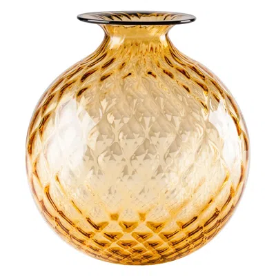 Pre-owned Venini Monofiore Balloton Large Vase In Amber Horizon Thread Murano Glass In Brown