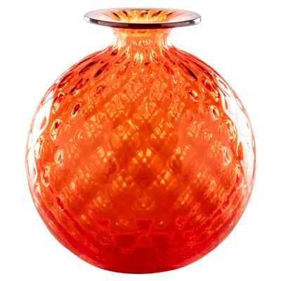 Pre-owned Venini Monofiore Balloton Large Vase In Orange Red Thread Murano Glass