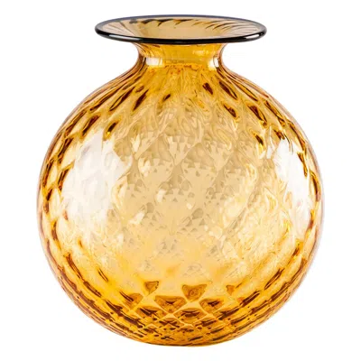Pre-owned Venini Monofiore Balloton Medium Vase In Amber Horizon Thread Murano Glass In Brown