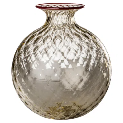 Pre-owned Venini Monofiore Balloton Medium Vase In Grey Red Thread Murano Glass