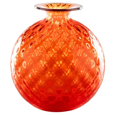 Pre-owned Venini Monofiore Balloton Medium Vase In Orange Red Thread Murano Glass