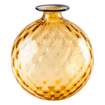 Pre-owned Venini Monofiore Balloton Small Vase In Amber Horizon Thread Murano Glass In Brown