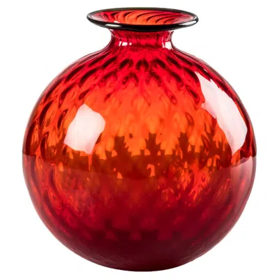 Pre-owned Venini Monofiore Balloton Small Vase In Red Apple-green Thread Murano Glass