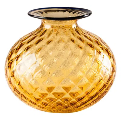 Pre-owned Venini Monofiore Balloton Vase In Amber Horizon Thread Murano Glass In Brown