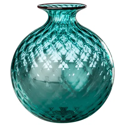 Pre-owned Venini Monofiore Bolloton Glass Vase In Horizon With Red Thread Rim By