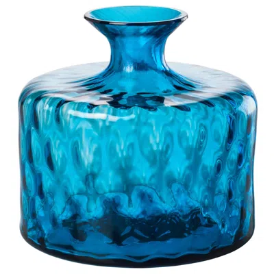 Pre-owned Venini Monofiore Carnevale Short Glass Vase In Aquamarine By  In Blue