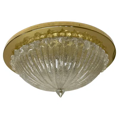 Pre-owned Venini Monumental Large Clear Murano Glass & Brass Flush Mount  Style 1970s Italy In Brown