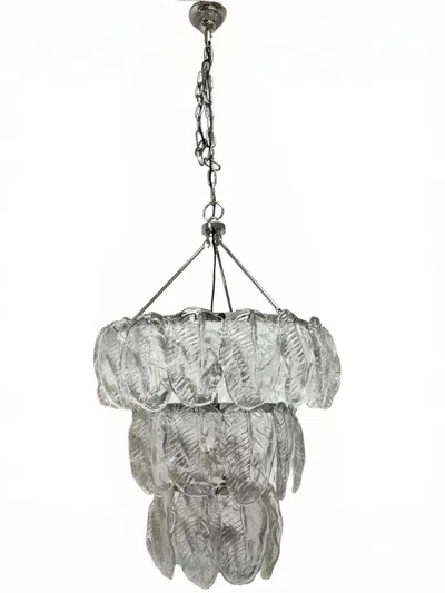Pre-owned Venini Monumental Large Clear Murano Glass Leaf & Chrome  Chandelier Italy, 1980s In Transparent