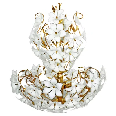 Pre-owned Venini Monumental Modernist Italian Murano  Style Flower Glass Gilt Chandelier In Gold
