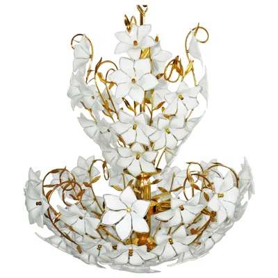 Pre-owned Venini Monumental Modernist Italian Murano  Style Flower Glass Gilt Chandelier In Gold