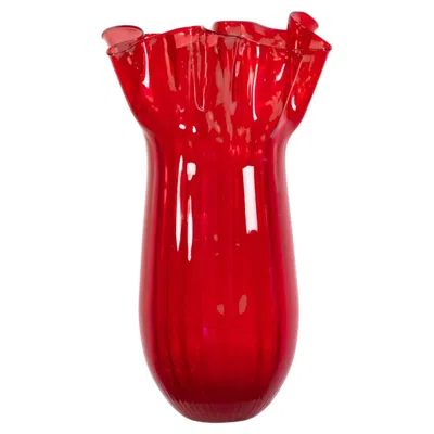 Pre-owned Venini Monumental Ruby Red Murano Art Glass Fazzoletto Vase By