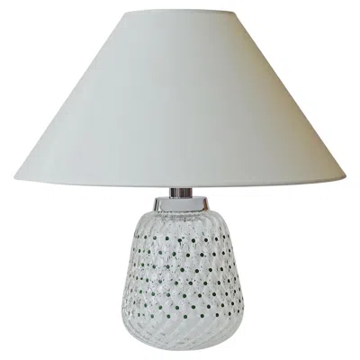 Pre-owned Venini Murano 1960s Blown Glass Table Lamp With Green Enamel Dots.