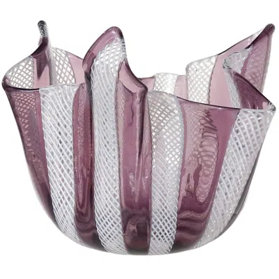Pre-owned Venini Murano Amethyst Purple White Zanfirico Ribbons Italian Art Glass Fazzoletto Vase
