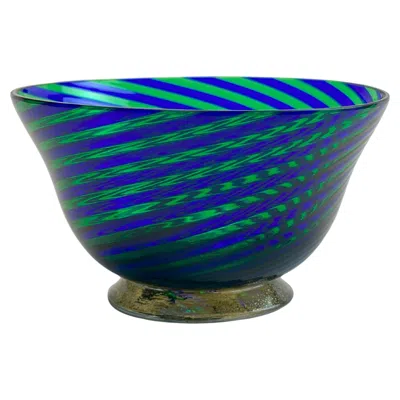 Pre-owned Venini Murano Filigrana Glass Bowl, Green And Blue Stripes, Italy, 1970s