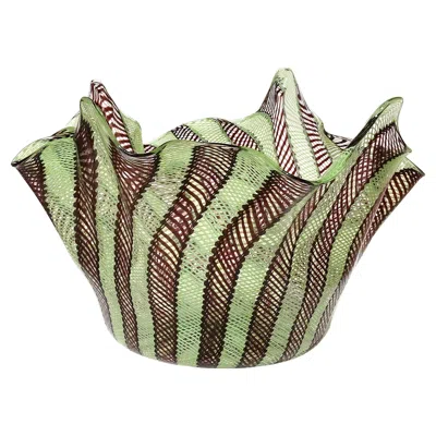 Pre-owned Venini Murano Fratelli Toso Ribbons Italian Art Glass Sculptural Fazzoletto Flower Vase In Sand