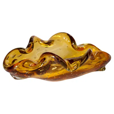 Pre-owned Venini Murano Glass Amber Sommerso Bowl In Style Of Seguso, Glows In Uv In Brown