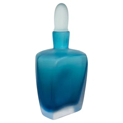 Pre-owned Venini Murano Italy Blue Glass Bottle Vase Serie “velati” 1992