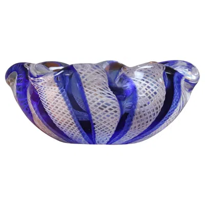 Pre-owned Venini Murano Latticino Art Glass Vide-poche, Blue And White, 1950s, Italy