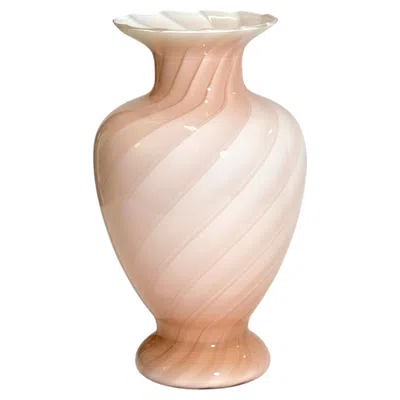 Pre-owned Venini Murano Pink Cased Glass Vase, Optic Swirl Design, Italy, Circa 1970s