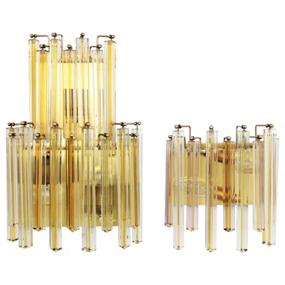 Pre-owned Venini Murano Triedri Wall Lights In Clear And Yellow Glass, Set Of Two