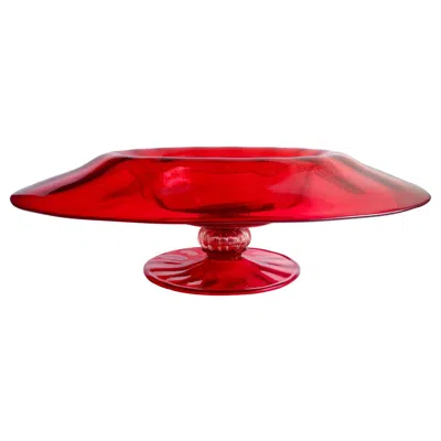 Pre-owned Venini Murano Venetian Antique Ruby Red Gold Leaf Italian Art Glass Footed Center Bowl
