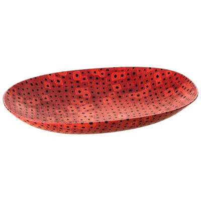 Pre-owned Venini Murrine Opache Plate In Coral & Black By Carlo Scarpa In Red