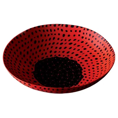Pre-owned Venini Murrine Opache Plate In Red With Black Details By Carlo Scarpa