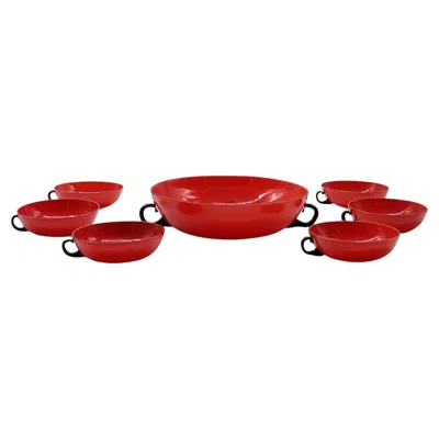 Pre-owned Venini Napoleone Martinuzzi For , Glass Macedonia Set, Italy, 1940s In Red