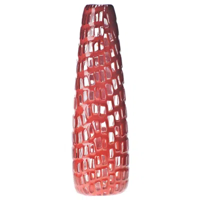 Pre-owned Venini Occhi Vase In Coral Red By Ludovico Diaz De Santillana & Tobia Scarpa