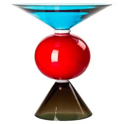 Pre-owned Venini Oman 787.01 Glass Vase, Aquamarine, Red & Talpa - Design Ettore Sottsass